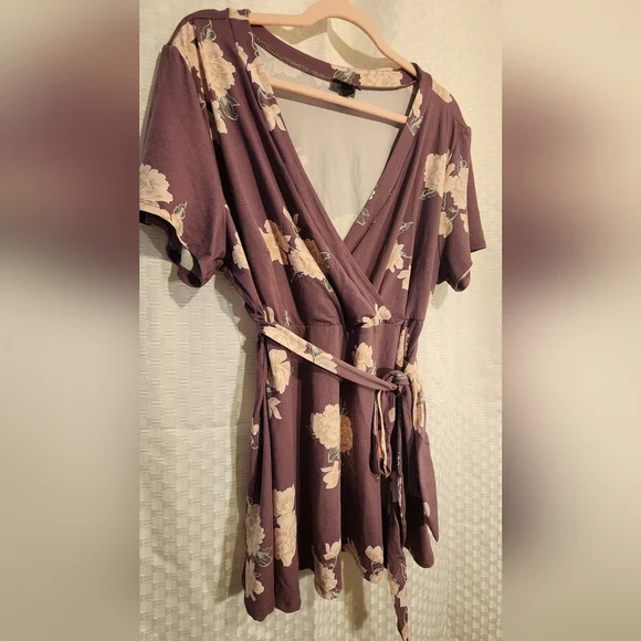 Purple Floral Wrap Top Super Soft Stretchy Women's Blouse - Picture 2 of 6